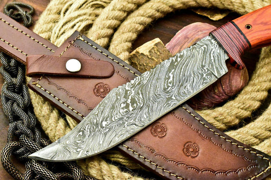Handmade Damascus Steel Bowie Knife – Hardwood Handle (14")