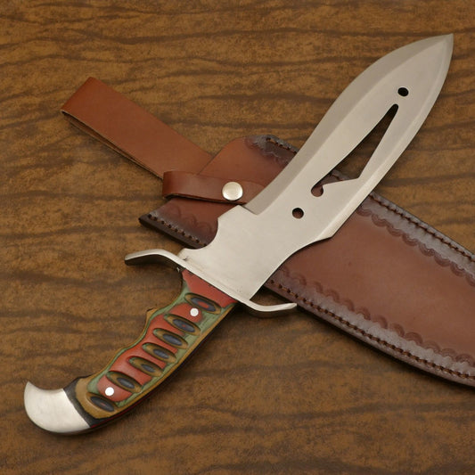 Premium 12-Inch D2 Steel Full Tang Bowie Hunting Knife with Pakka Wood Handle