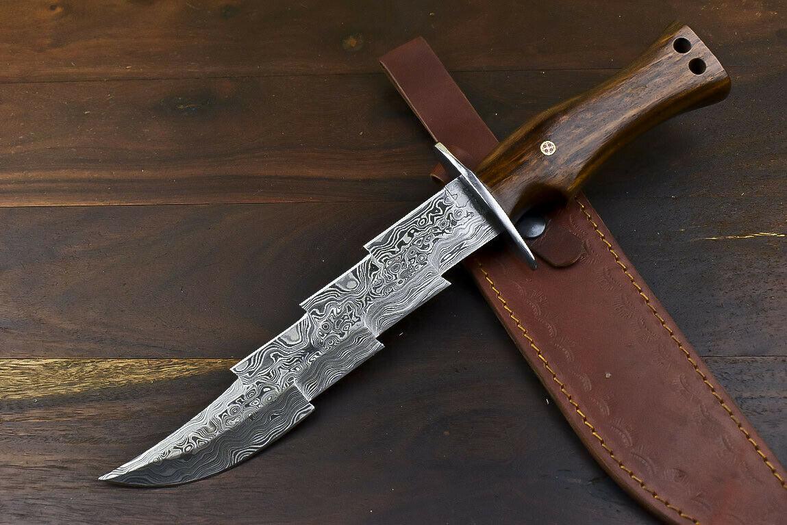 13" Custom Damascus Steel Bowie Knife with Walnut Wood Handle