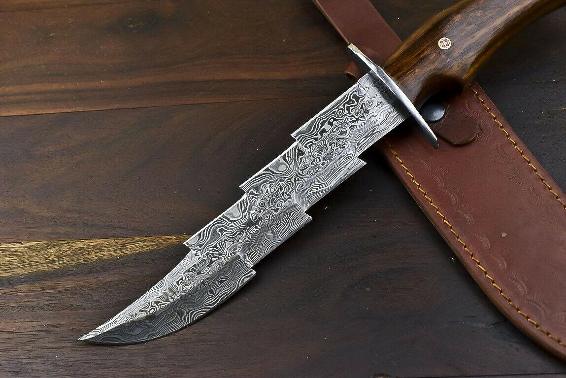 13" Custom Damascus Steel Bowie Knife with Walnut Wood Handle