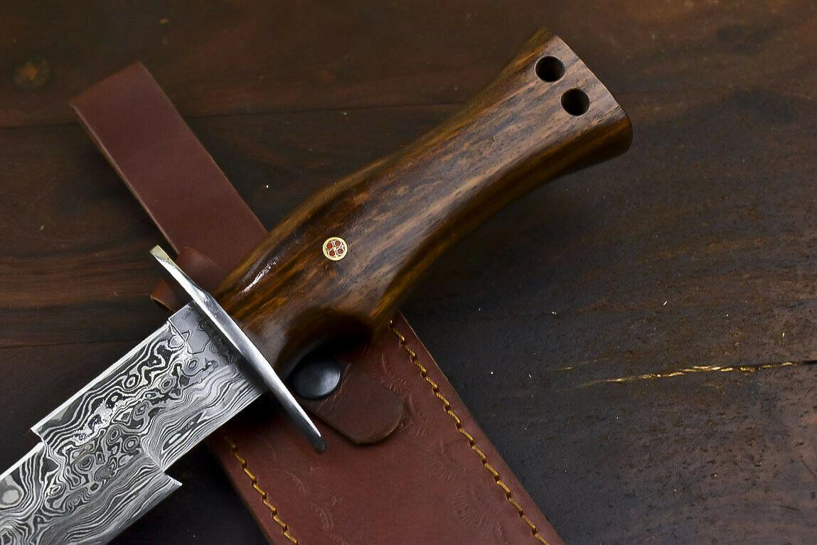 13" Custom Damascus Steel Bowie Knife with Walnut Wood Handle