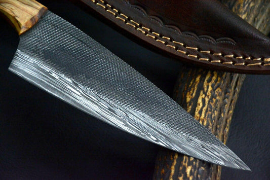 Custom Handmade Damascus Steel Chef Knife with Olive Wood Handle