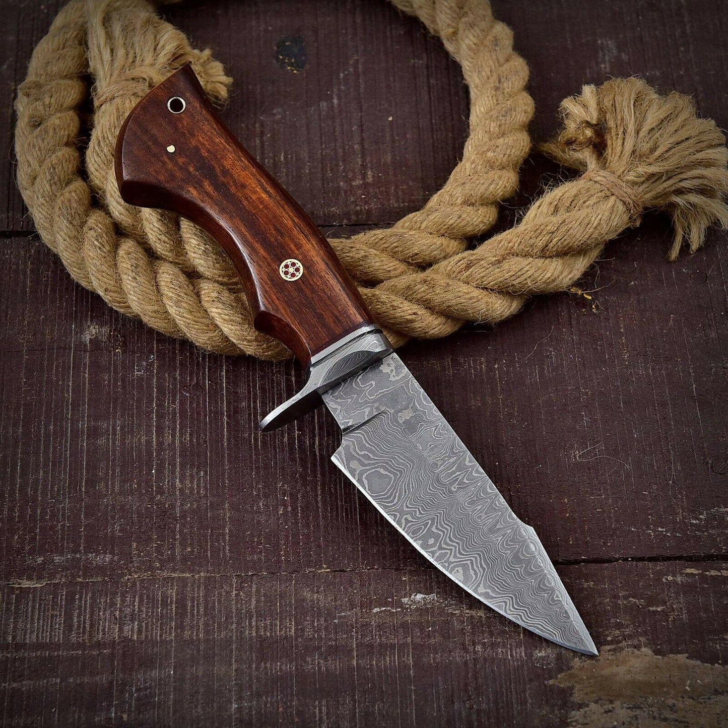 Handmade Damascus Hunting Bowie Knife | Exotic Wood Custom Handle | 512 Layer Steel