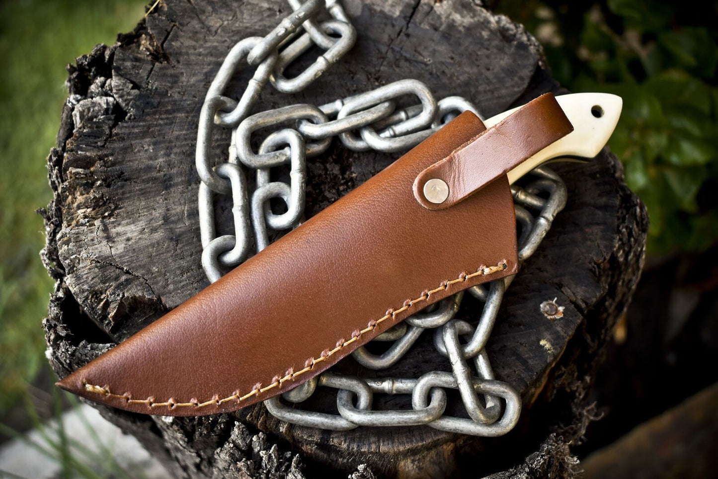 Forged Twist Damascus Skinner Knife with Bone Handle and Micarta Bolster for Survival and Hunting