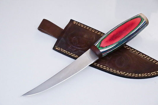 Handmade D2 Tool Steel Skinner Knife – 4.8" Blade with Hardwood Handle & Leather Sheath