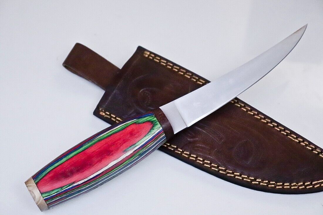 Handmade D2 Tool Steel Skinner Knife – 4.8" Blade with Hardwood Handle & Leather Sheath