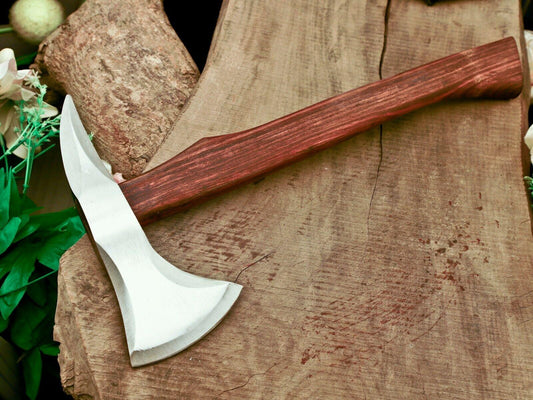 18" Viking Camping Axe – Carbon Steel Blade with Wood Handle & Leather Sheath