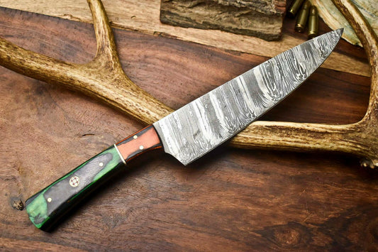 Hand Made Damascus Steel Blade Chef Knife | Hard Wood Handle