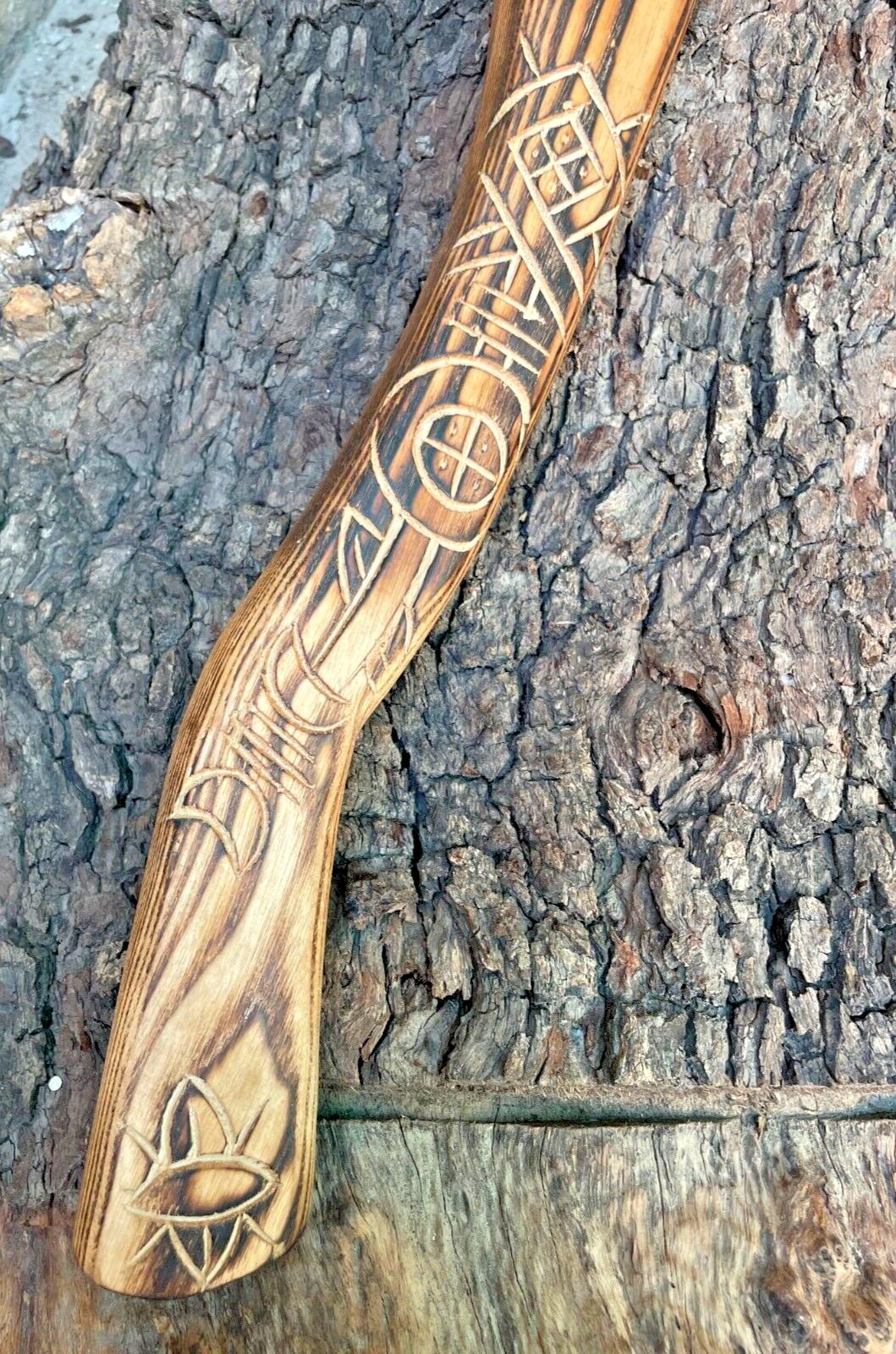 Custom Forged Bushcraft Viking Axe 22 Inch Carbon Steel Camping Hatchet with Leather Sheath