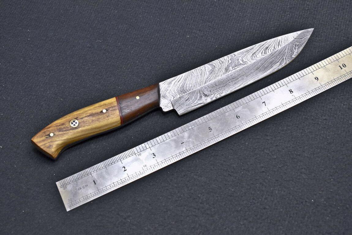 Custom Hand Forged Damascus Blade Professional Kitchen Chef Knife - Natural Wood