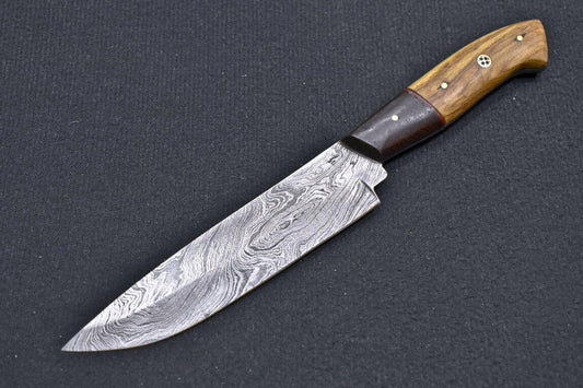 Custom Hand Forged Damascus Blade Professional Kitchen Chef Knife - Natural Wood