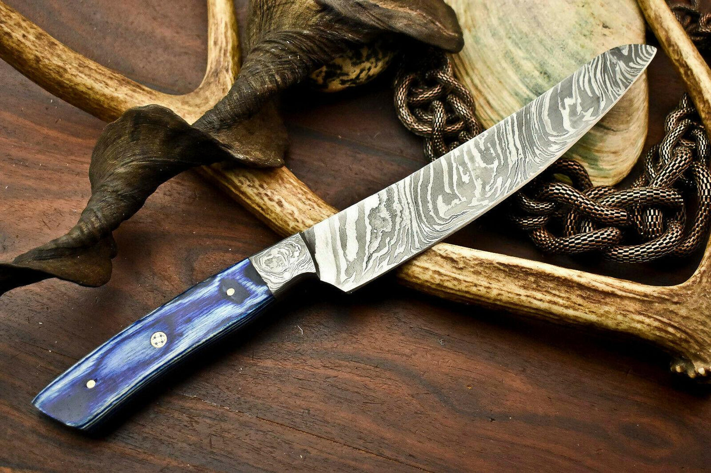 Handmade Damascus Steel Chef Kitchen Knife | 13" Full Tang with Hardwood Handle