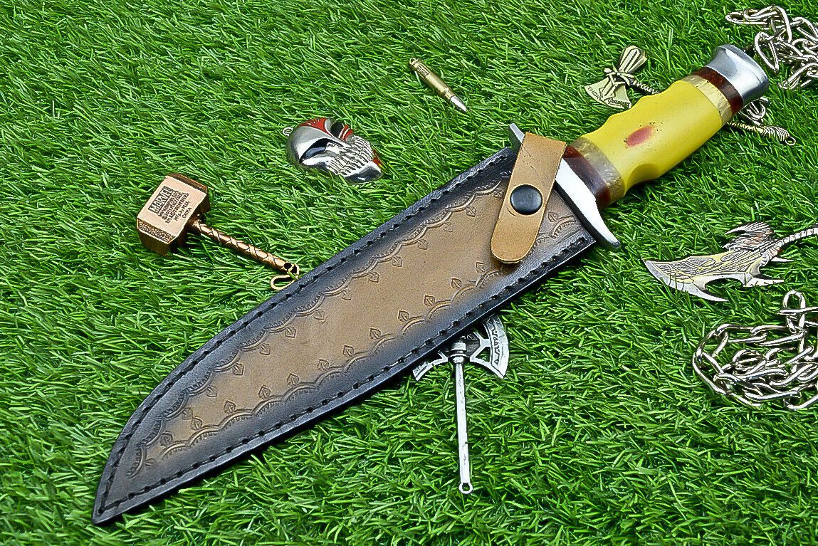 Heritage Forge 14 Inch Resin Handle Damascus Bowie Knife for Hunting and Wilderness Survival
