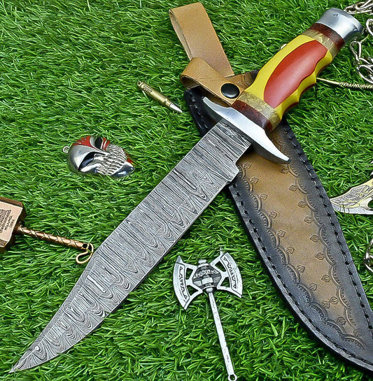 Heritage Forge 14 Inch Resin Handle Damascus Bowie Knife for Hunting and Wilderness Survival