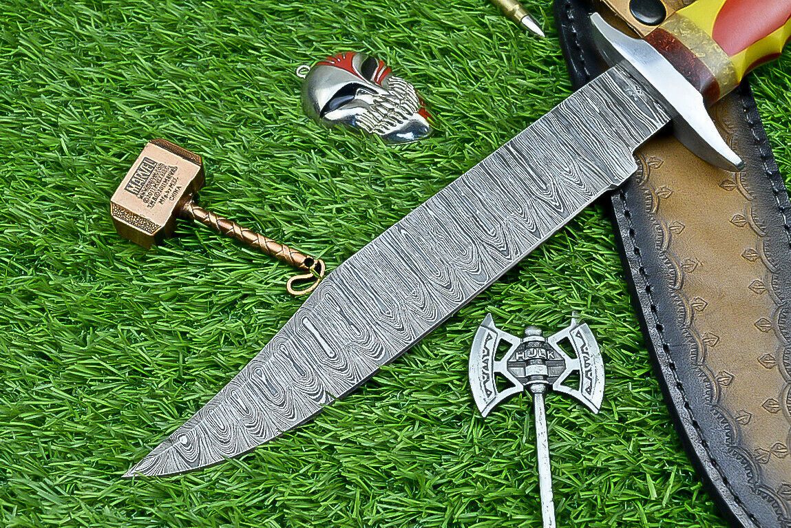 Heritage Forge 14 Inch Resin Handle Damascus Bowie Knife for Hunting and Wilderness Survival