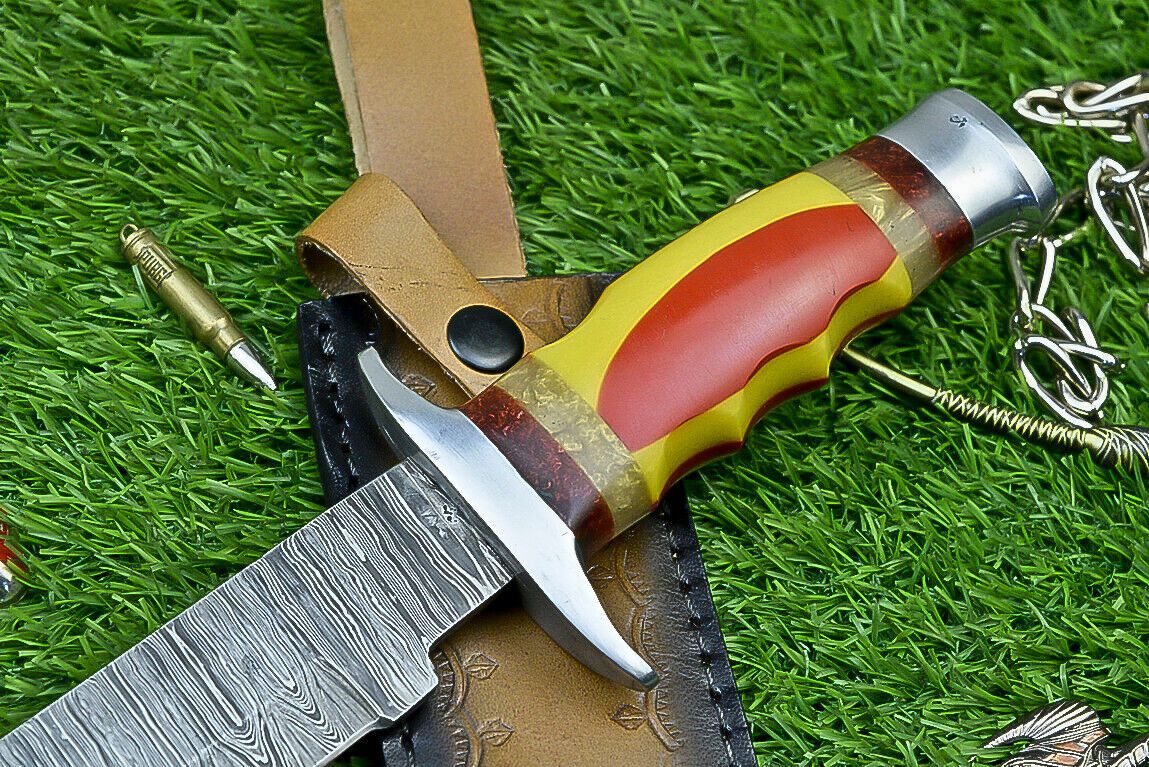 Heritage Forge 14 Inch Resin Handle Damascus Bowie Knife for Hunting and Wilderness Survival