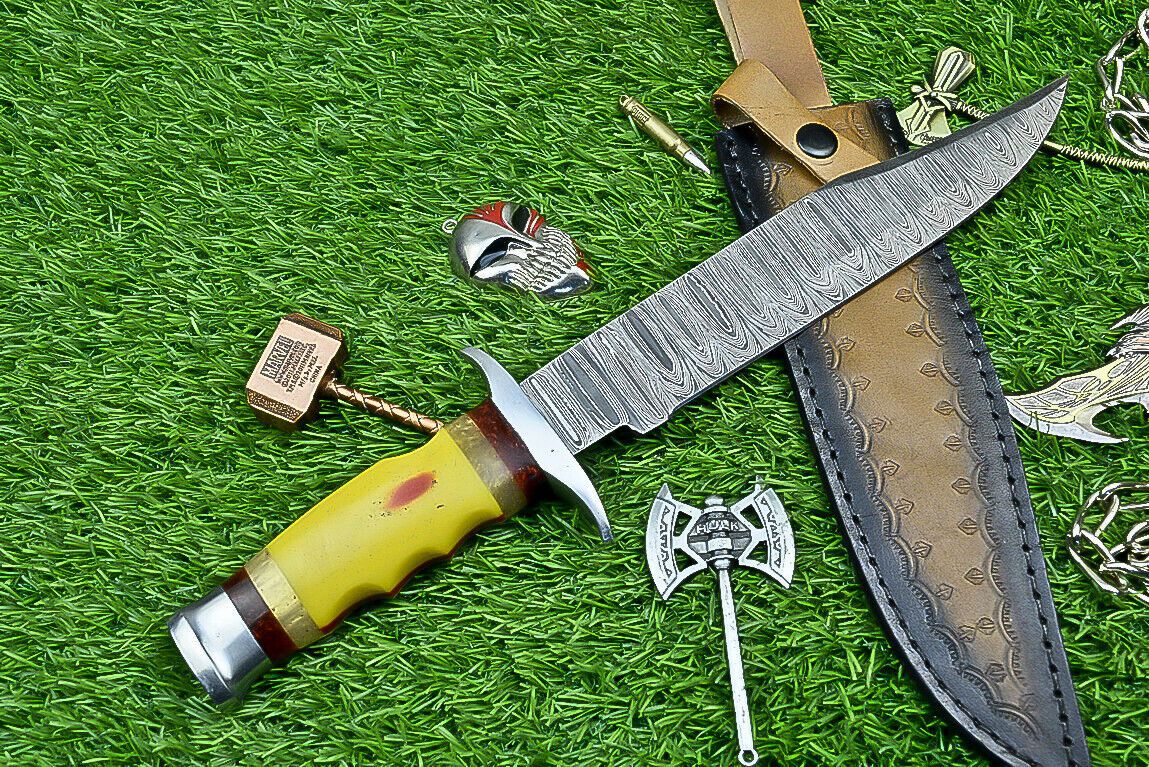 Heritage Forge 14 Inch Resin Handle Damascus Bowie Knife for Hunting and Wilderness Survival