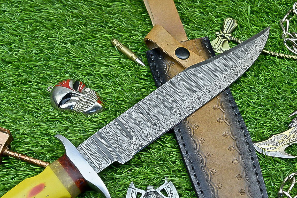 Heritage Forge 14 Inch Resin Handle Damascus Bowie Knife for Hunting and Wilderness Survival