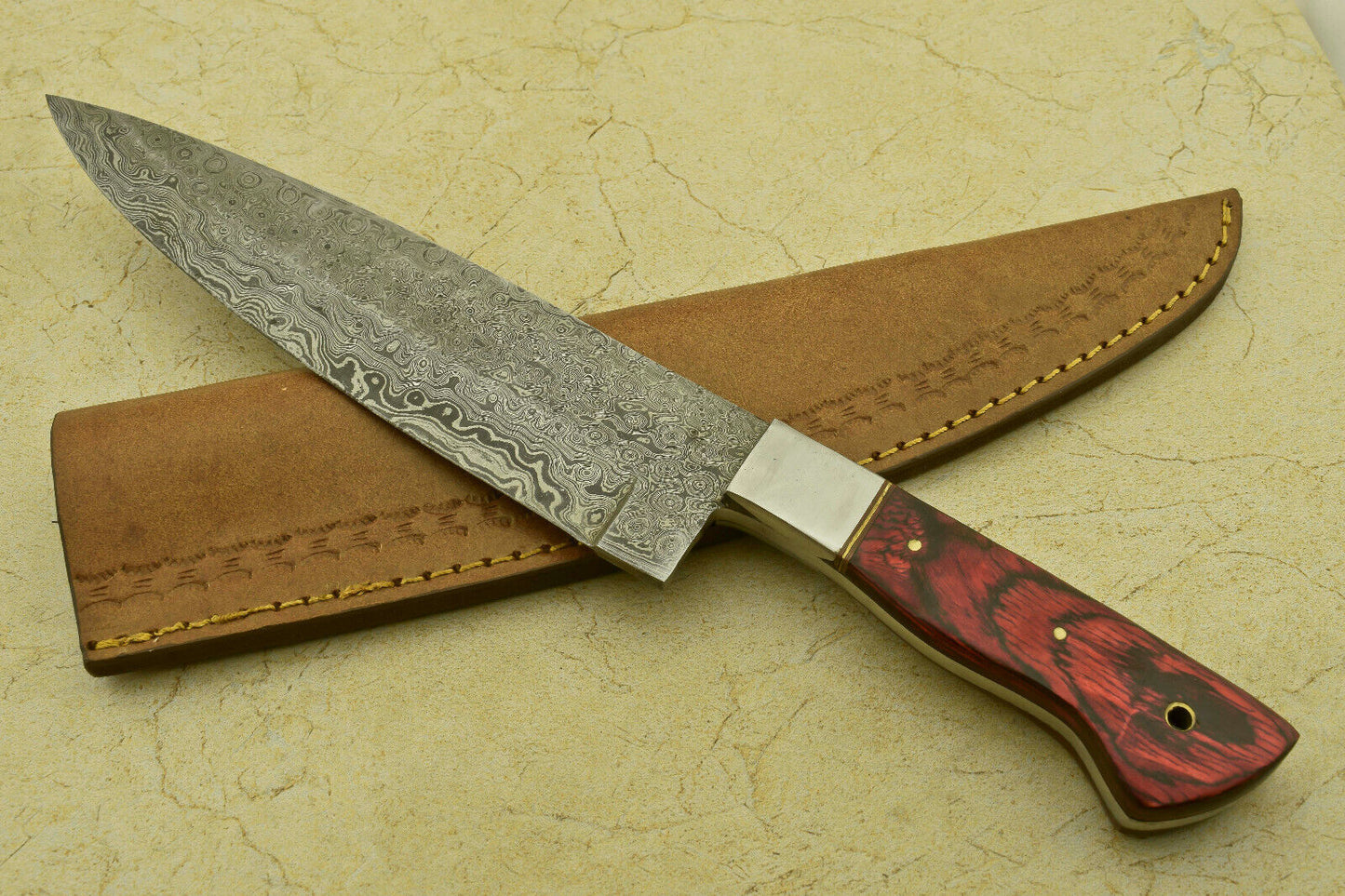 Custom Handmade Forged Damascus Steel Chef Kitchen Knife with Wood Handle – 13.25"