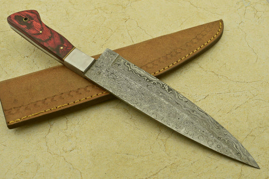 Custom Handmade Forged Damascus Steel Chef Kitchen Knife with Wood Handle – 13.25"