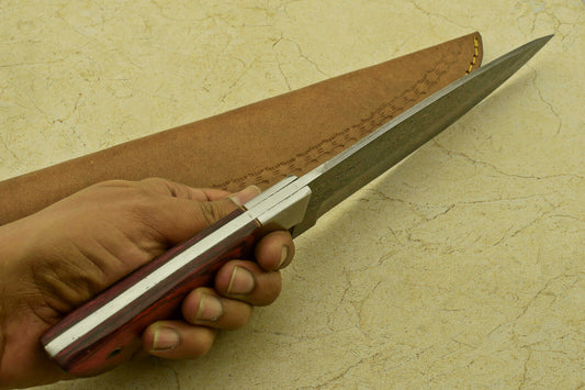 CUSTOM HANDMADE FORGED DAMASCUS STEEL CHEF KITCHEN KNIFE WITH WOOD HANDLE