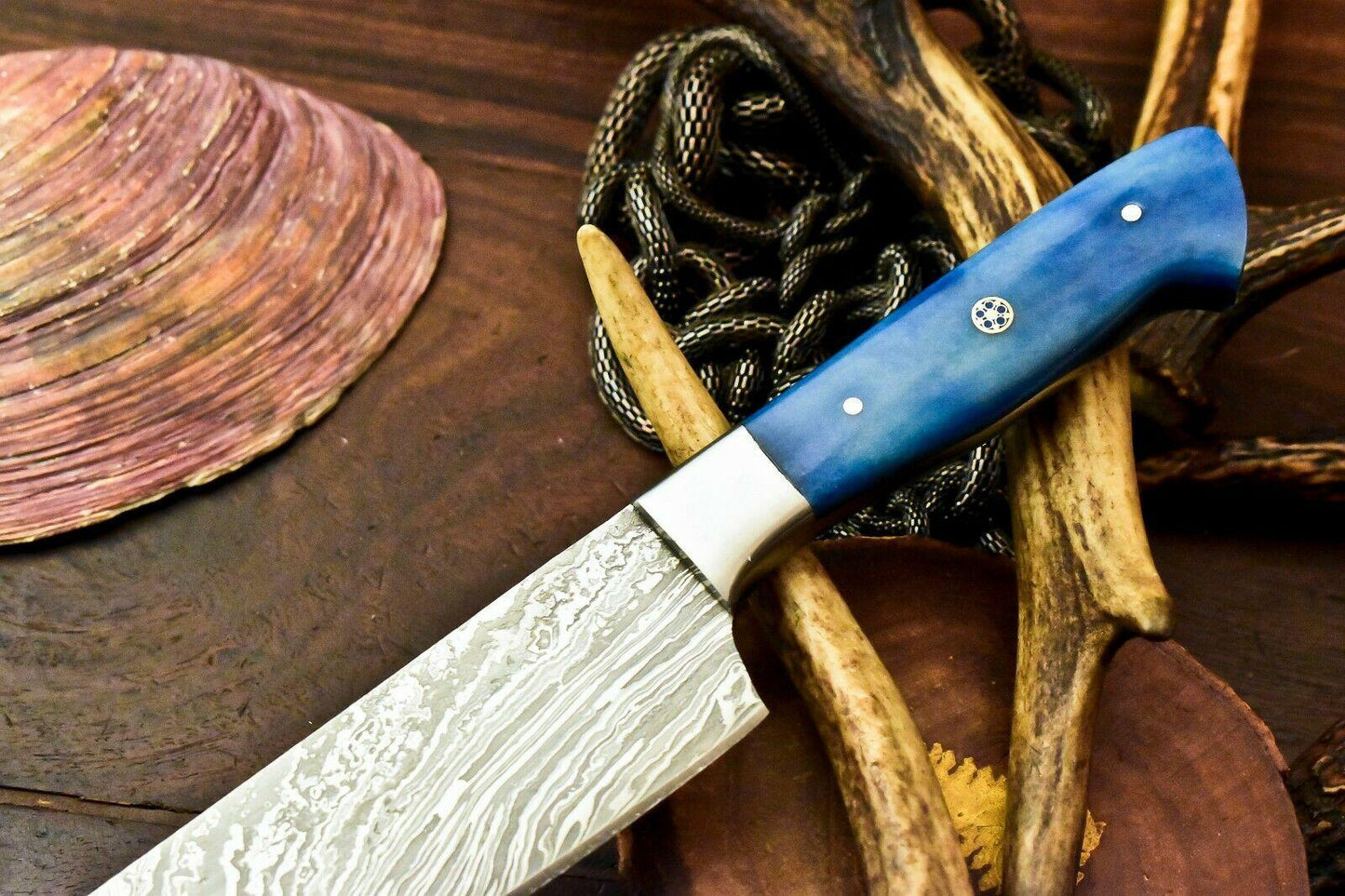 Custom Handmade Damascus Skinning Knife for Hunting, Camping, and Chef Use | Full Tang, 7.5-Inch Blade, 12-Inch Overall, Oil-Tempered 58-60 HRC