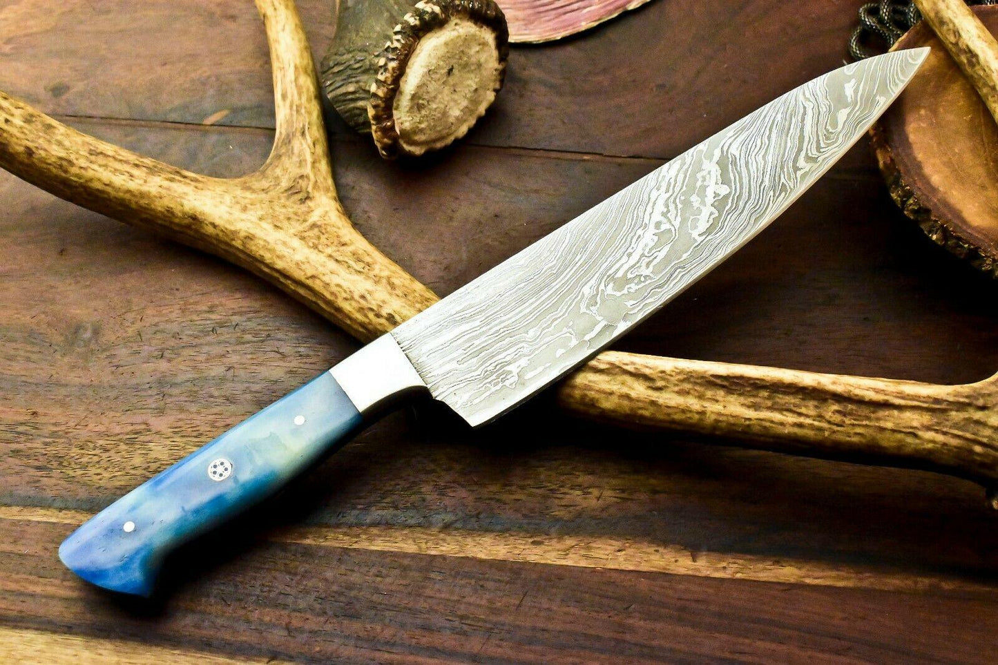 Custom Handmade Damascus Skinning Knife for Hunting, Camping, and Chef Use | Full Tang, 7.5-Inch Blade, 12-Inch Overall, Oil-Tempered 58-60 HRC