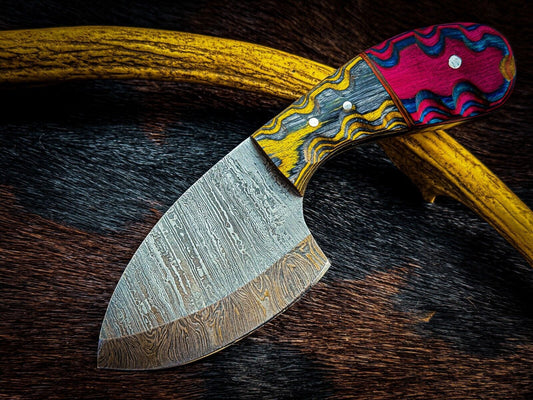 Custom Handmade D2 Steel Skinner Knife with Wood Handle and Leather Sheath