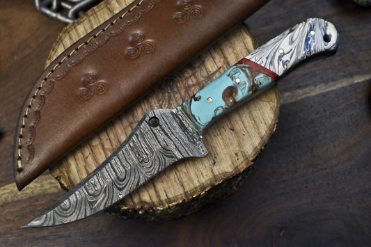 9.0" Twist Damascus Skinner Knife Micarta Handle EDC Hunting Collectible