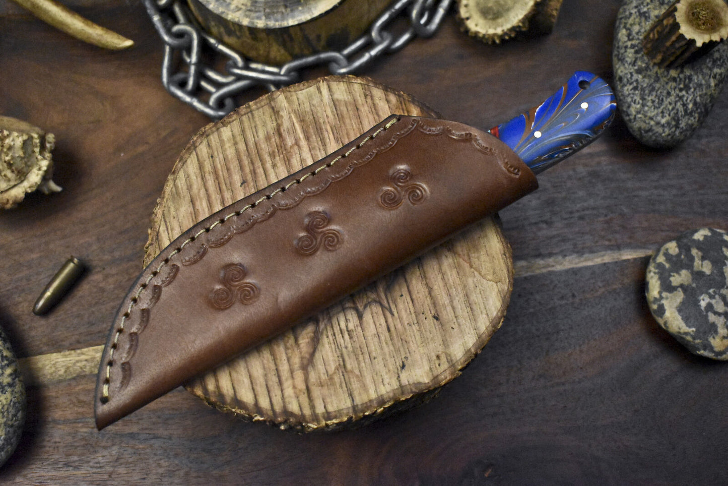 9.0" Twist Damascus Skinner Knife Micarta Handle EDC Hunting Collectible