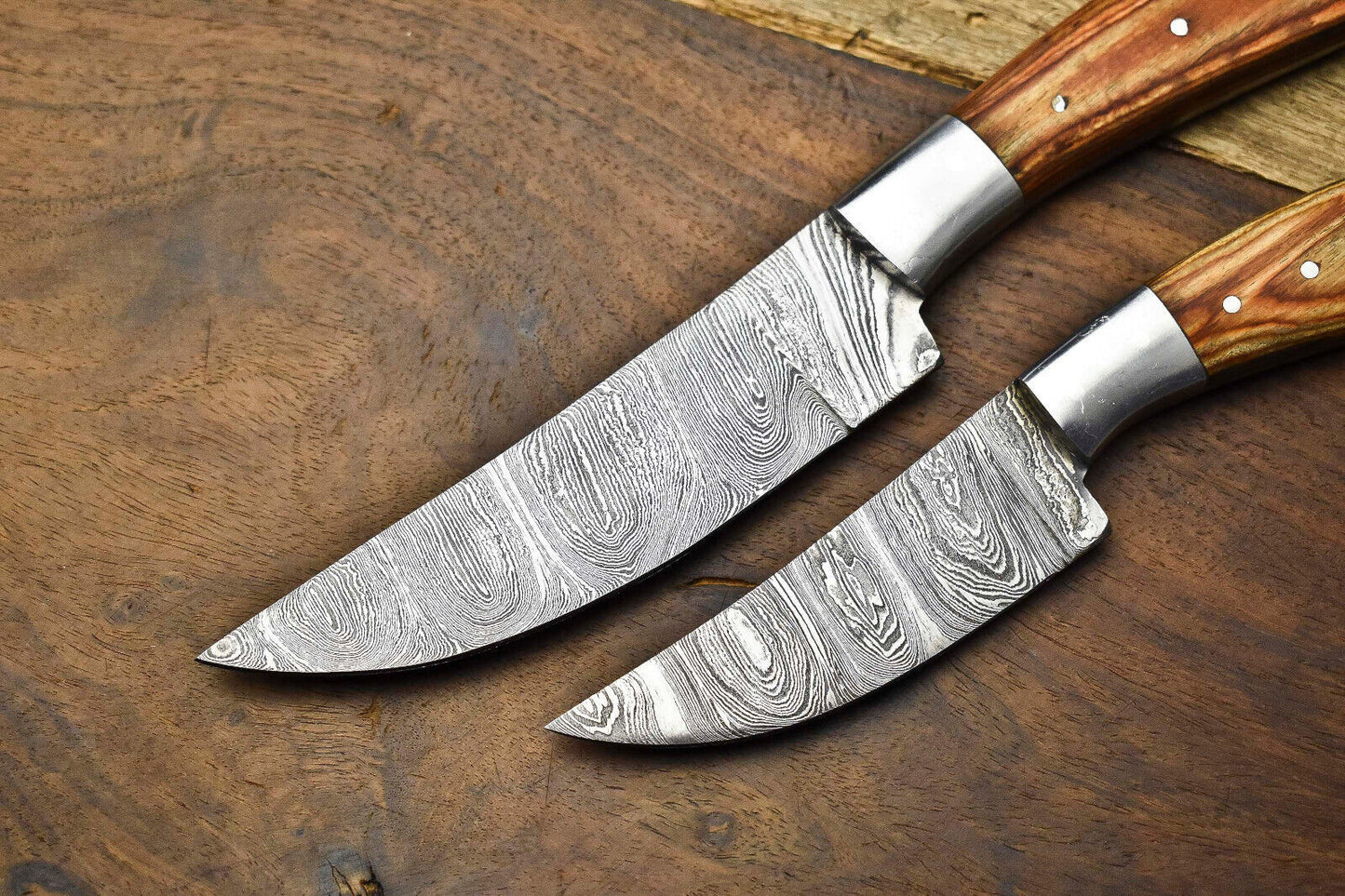 Lot of 2 Handmade Damascus Steel Blade Chef Set Knives – Full Tang Kitchen Knifes