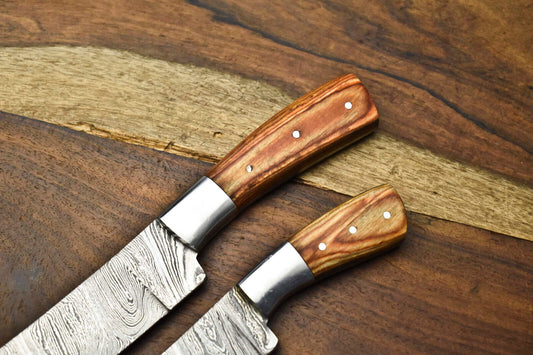 Lot of 2 Handmade Damascus Steel Blade Chef Set Knives – Full Tang Kitchen Knifes