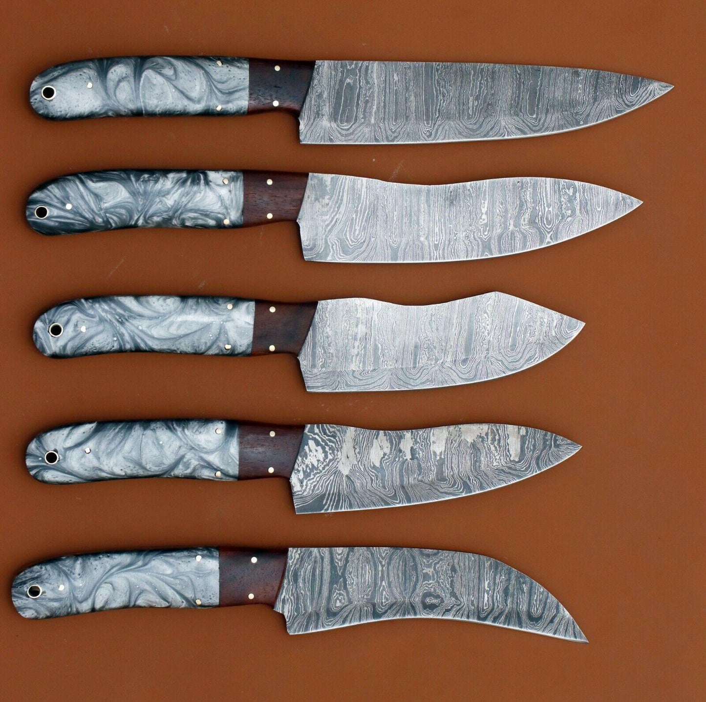 Handmade Damascus Steel Chef Knife Set of 5 – Resin Art Handle