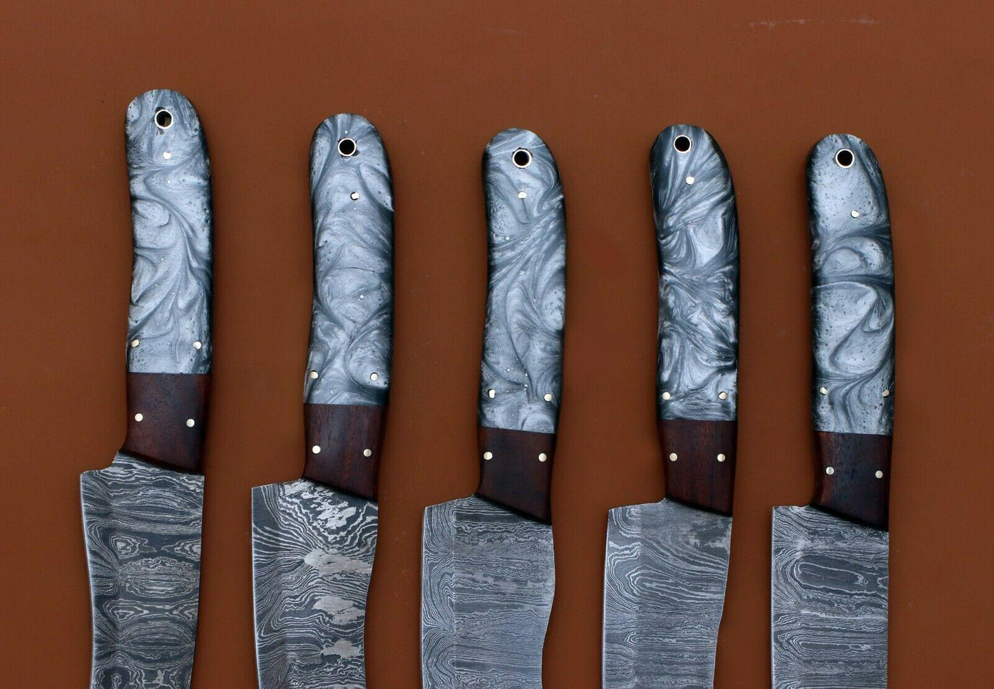 Handmade Damascus Steel Chef Knife Set of 5 – Resin Art Handle