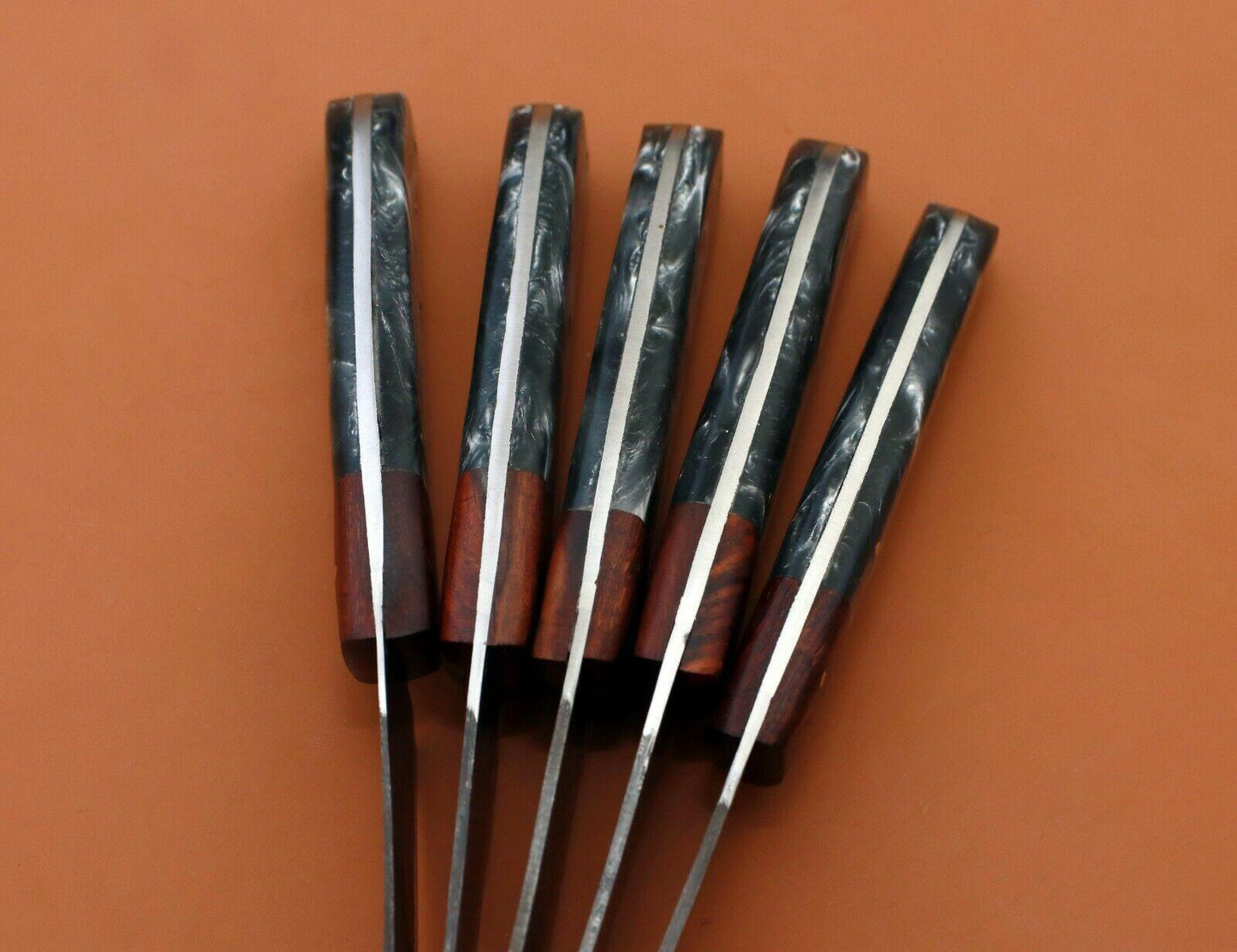 Handmade Damascus Steel Chef Knife Set of 5 – Resin Art Handle