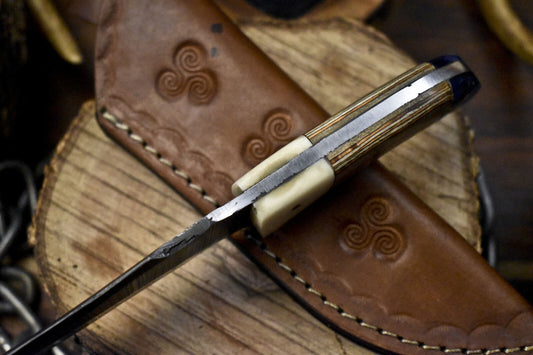 Custom Twist Damascus Skinner Knife with Olive Wood Handle for Hunting and Outdoors