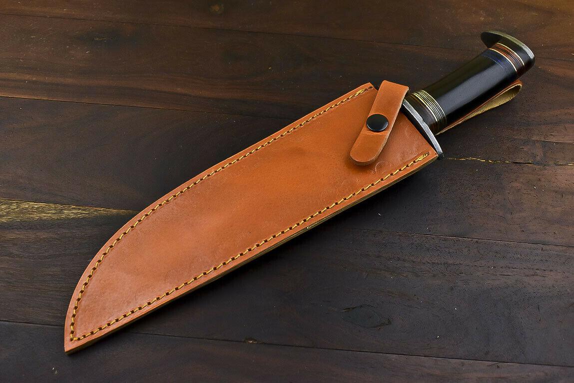 13.4" Damascus Bull Horn Hunting Bowie Knife Outdoor Series