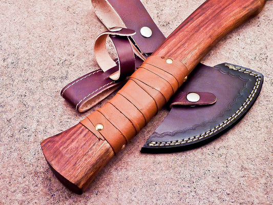Hand Forged Viking Bearded Axe – 16 Inch Carbon Steel Hatchet with Natural Wood Handle