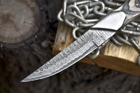 Custom Skinner Knife Ladder Damascus Hard Wood Steel Bolster Hunter Rare