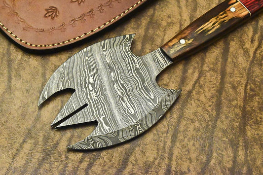 Custom Handmade Damascus Steel Axe | Full Tang Tomahawk Hatchet Knife | Hardwood Handle