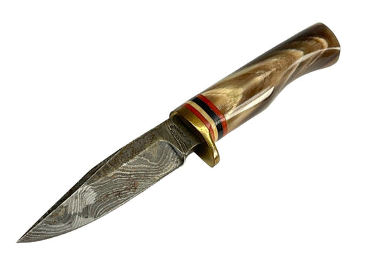 Heritage Forge Mini Damascus Steel Bowie Knife with Wood Handle – Rare Fixed Blade Design