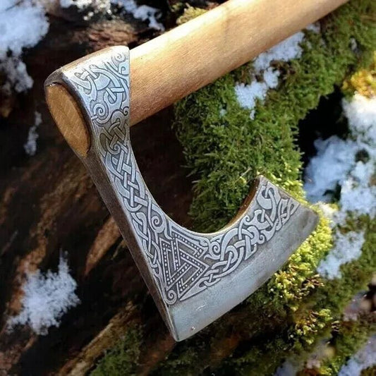 Custom Handmade Viking Axe 22 Inch Braided Hunting Tomahawk with Olive Wood Handle and Leather Sheath