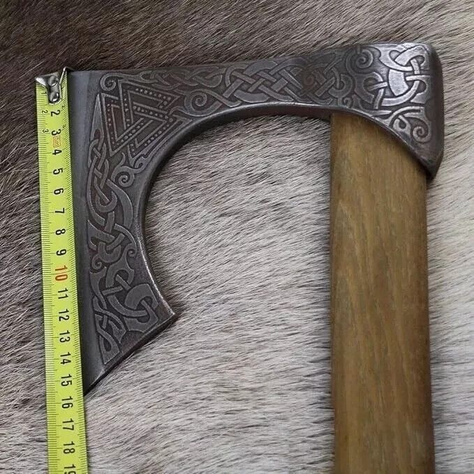 Custom Handmade Viking Axe 22 Inch Braided Hunting Tomahawk with Olive Wood Handle and Leather Sheath