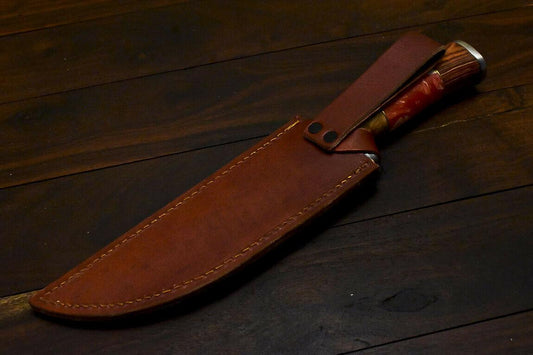 12.8" Handmade Damascus Bowie Knife – Corian Trailing Art Handle