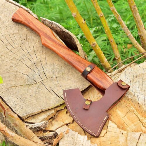Handmade Damascus Steel Viking Bearded Camping Hatchet Tomahawk Axe | 20-Inch with Natural Wood Handle & Leather Sheath