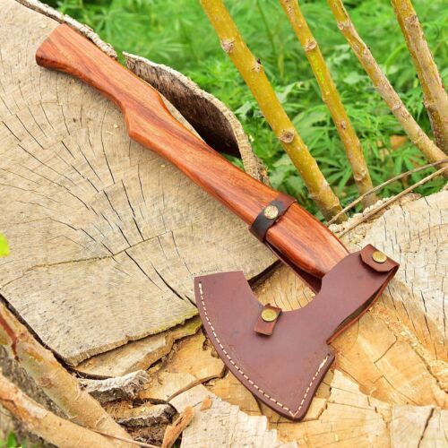Custom Made Damascus Steel Viking Bearded Camping Hatchet Tomahawk Axe with Leather Sheath