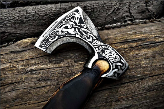 Custom Handmade Viking Bearded Axe Carbon Steel Hatchet with Ash Wood Handle