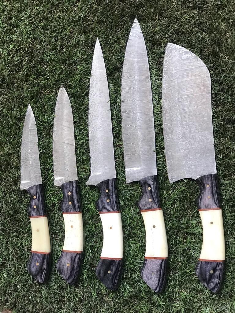 5 Pcs Custom Hand Forged Damascus Steel Kitchen Chef Set