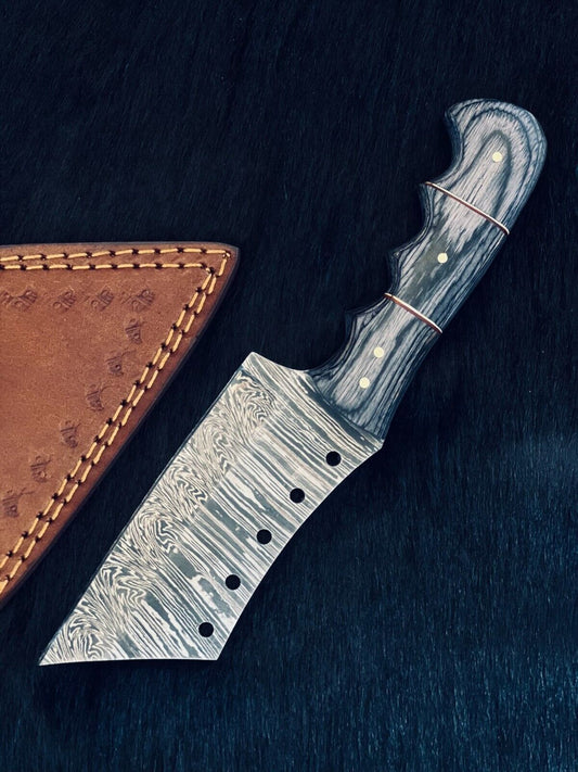 Heritage Forge 9 Inch Custom Fire Damascus Steel Cleaver Knife with Camel Bone and Wood Handle