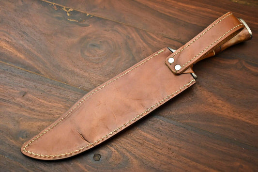 15" Handmade Damascus Steel Bowie Knife with Camel Bone Handle